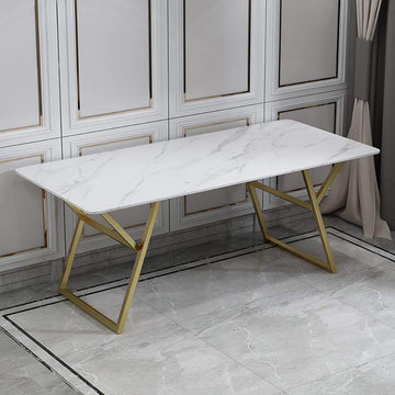 Modern White Desk with Marble Top & Gold Metal Frame-Desks,Furniture,Office Furniture